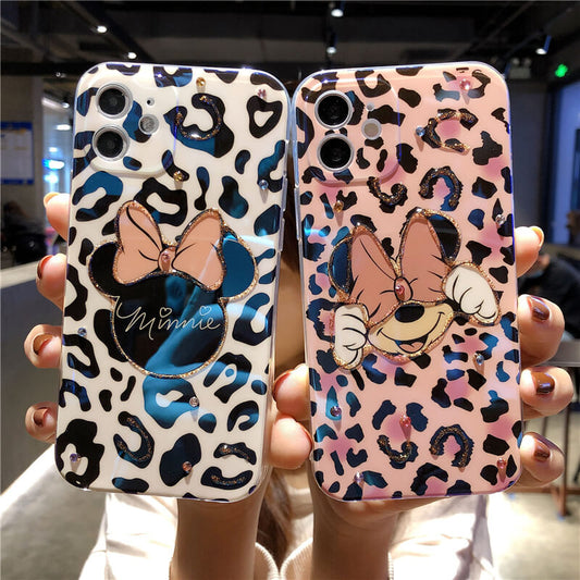 Leopard Rhinestones Bling Cute Bowknot Cartoon Mouse iPhone Case