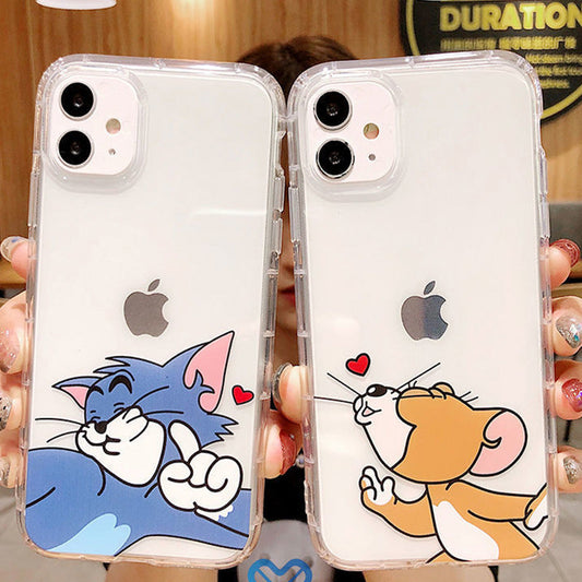 Cute Cat Cartoon Mouse Couple Transparent iPhone Case