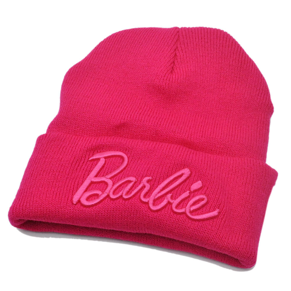 Knitted Hat Cute Pink Barbi 3D Embroidery Woolen Ski Hat Autumn and Winter Warm Women's Kids