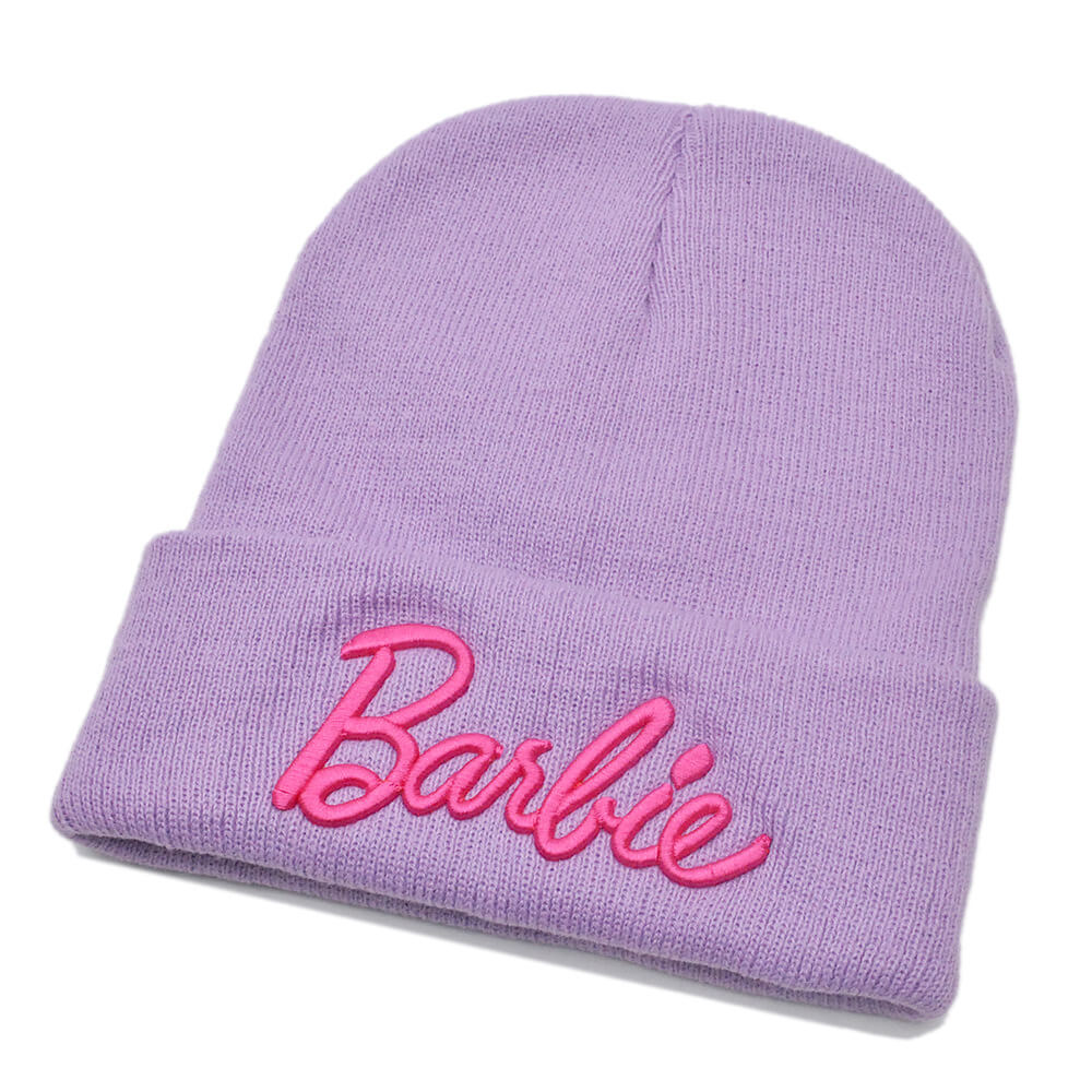 Knitted Hat Cute Pink Barbi 3D Embroidery Woolen Ski Hat Autumn and Winter Warm Women's Kids
