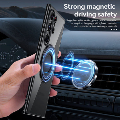 Magnetic Suction Bracket Electroplated Clear Protective Phone Case For Samsung Galaxy S23 Ultra Plus