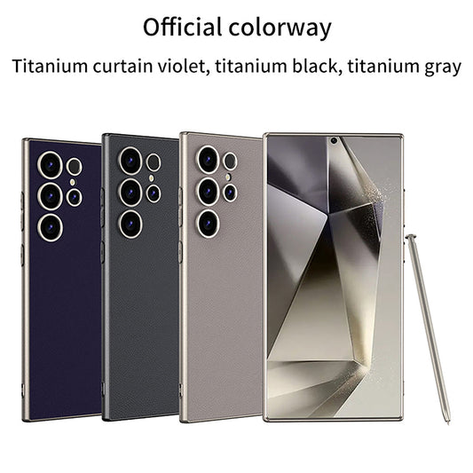 Matte Metallic Paint Plain Leather Phone Case For Samsung Galaxy S24Ultra