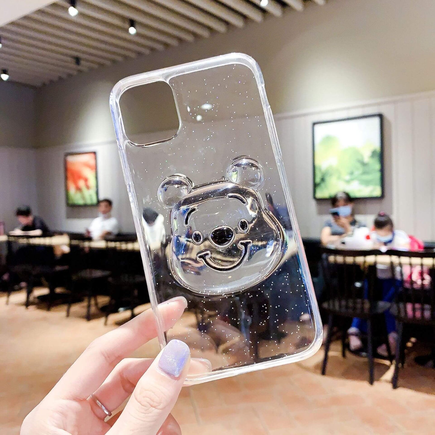 3D Cartoon Bear Glitter Clear iPhone Case