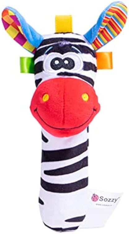 Baby Cartoon Hand Rattles Squeaker Sticks, Plush Animal Toy for 0 3 6 9 Month, Soft Stuffed Shaker Rattle for Toddlers Girls & Boys(Donkey)