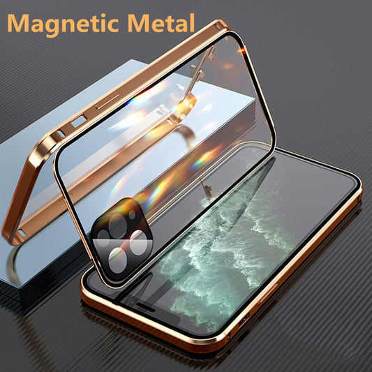 Estuche para iPhone de vidrio templado de metal magnético protector antiespía de 360 ​​​​grados