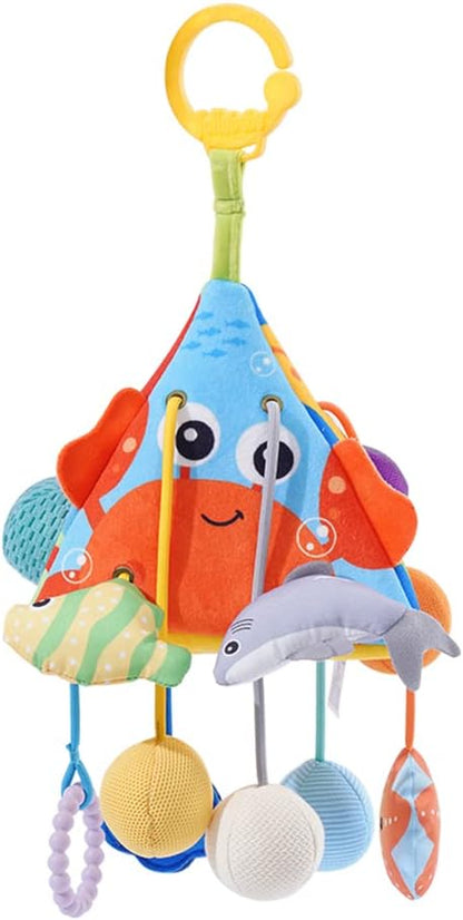 Baby Pull String Activity Plush Toy with Teether, Rattle & Squeaker, Montessori Toys for Babies 18 Months, Sensory Toys for Toddlers 2-3, Travel Toys Motor Skills Toy Infants Gifts(Whale)