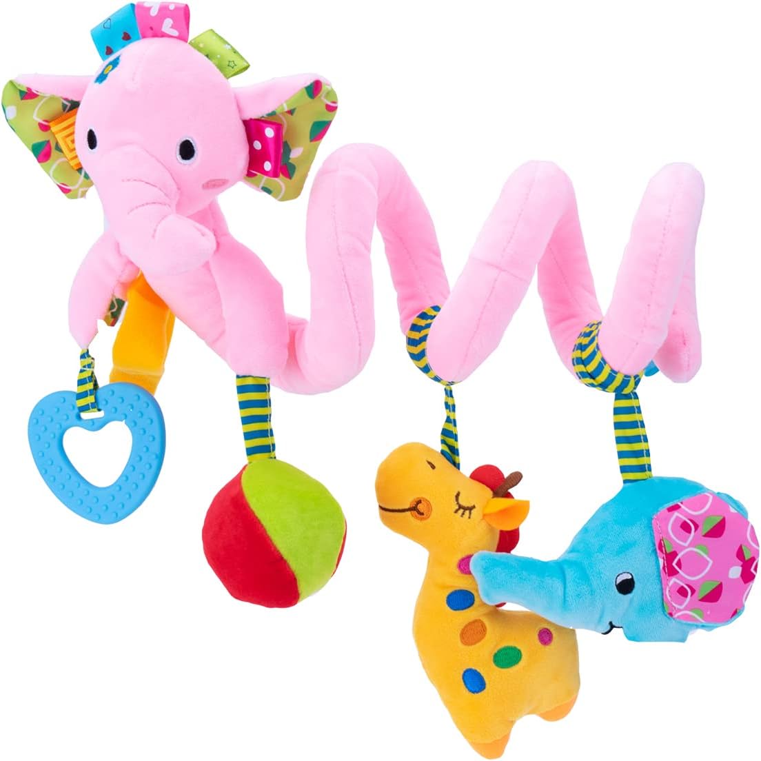 Baby Car Seat Stroller Crib Toys, Plush Hanging Spiral Activity Pram Crib Toy with Music Box, Rattles, Squeaker for Babies Infant Boys Girls(Giraffe)