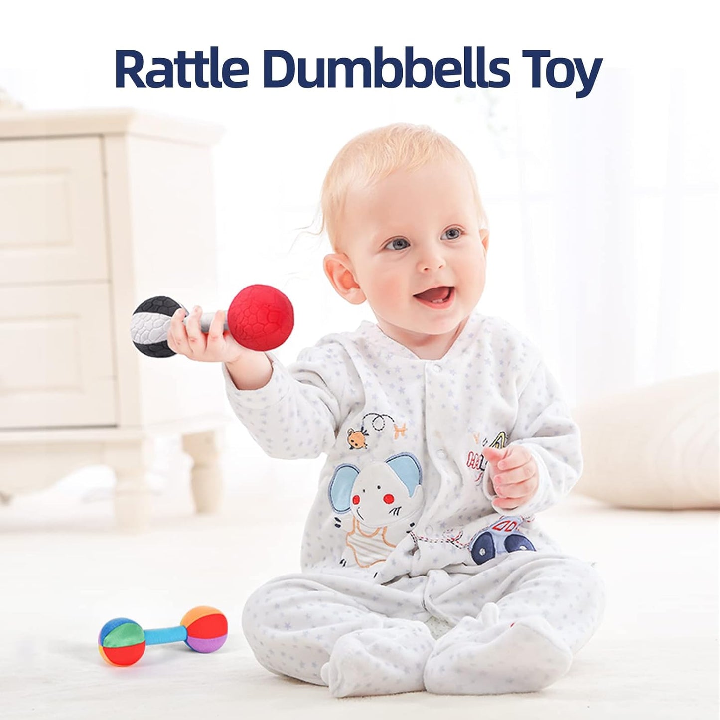 Baby Rattle Dumb-Bell Toys, Plush Stuffer Soft Fabric Sensory Hand Barbell for Kids & Children, Pretended Home Gym Exercise Fitness Sport Toy Gift(Color)