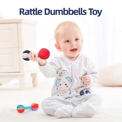 Baby Rattle Dumb-Bell Toys, Plush Stuffer Soft Fabric Sensory Hand Barbell for Kids & Children, Pretended Home Gym Exercise Fitness Sport Toy Gift(Color)