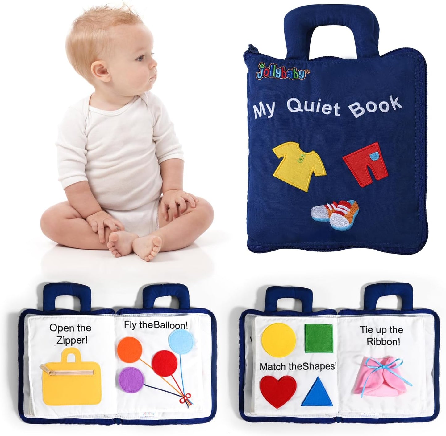 Baby Soft Busy Books -My Quiet Book, Travel Toy & Montessori Sensory Educational, 10 Preschool Learning Activities for 1 2 3 Year Old Toddlers Boy Girl(Blue)
