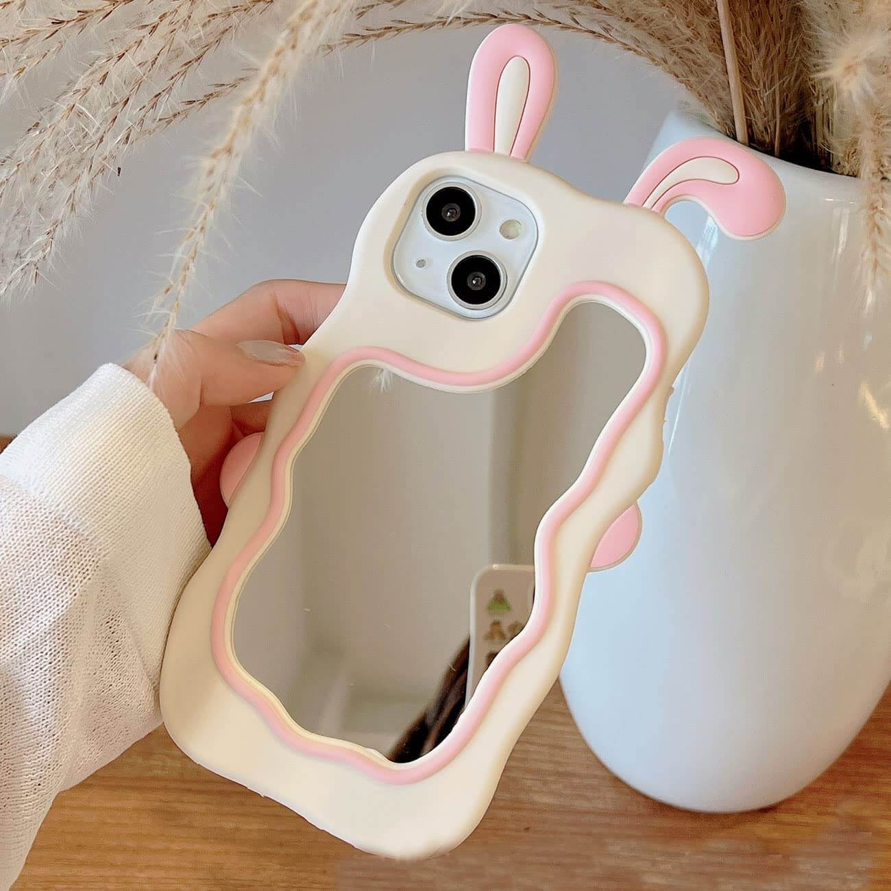 Creative Cute 3D Cartoon Bunny Ear Mirror iPhone Case