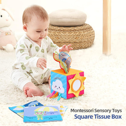 Baby Toys 6-12 Months - Montessori Toy for Babies and Toddlers Square Tissue Box Learning Toy for 6 Months+, Educational High Contrast Toy - Development STEM Toy - Baby Gift(Ocean)
