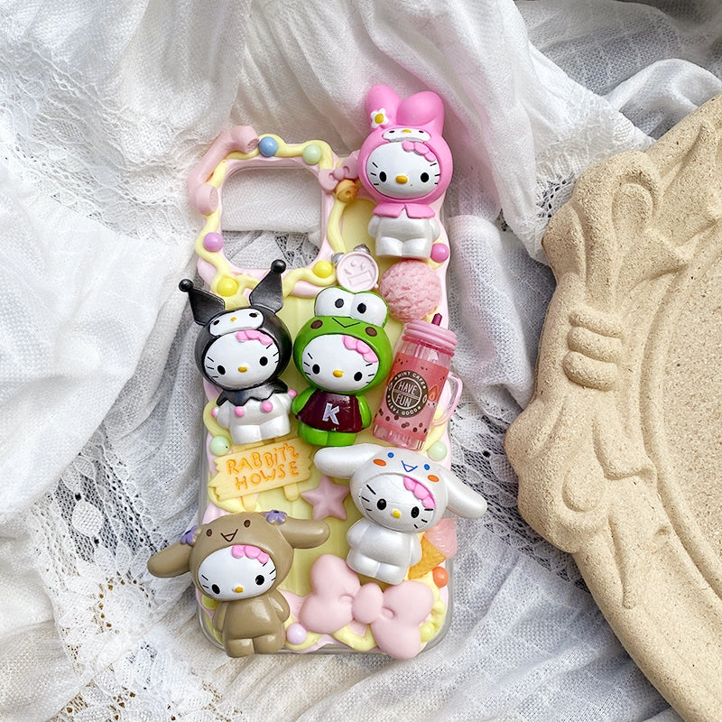 Handmade iPhone Case Cute Kitty Decoden Cream Glue Case