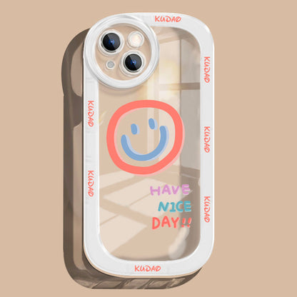 Happy Smile Hand Painted Clear Clear iPhone Case Contraportada