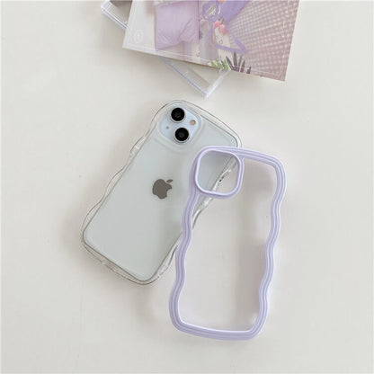 Solid Color Curly Wave Frame Clear iPhone Case