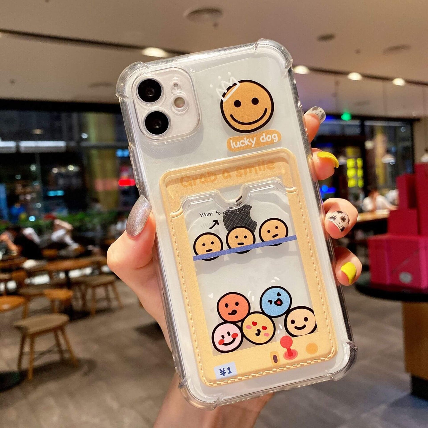Vinilo o funda para iPhone Cute Cartoon Smile Face Card Slot Clear