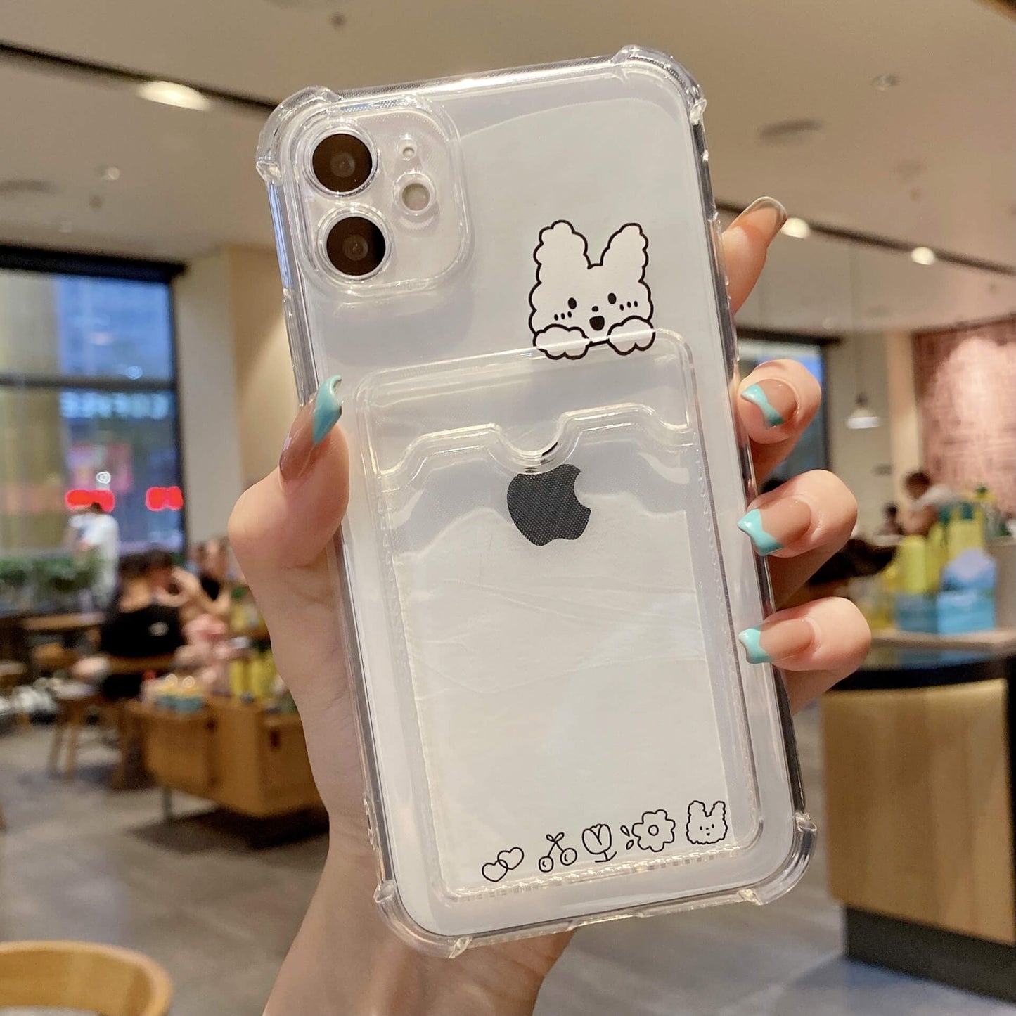 Cute Bear Cartoon Rabbit Card Slot Clear iPhone Case