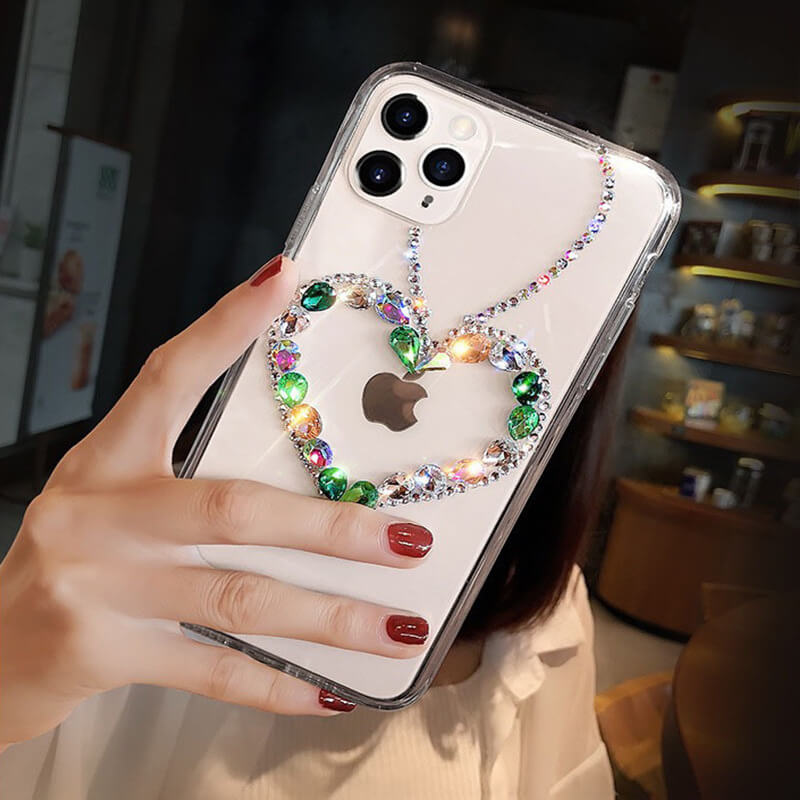 Glitter Diamond Love Heart Transparent iPhone Case