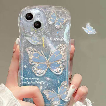 Curly Wavy Frame Crystal Butterfly Gliter Bling Clear iPhone Case