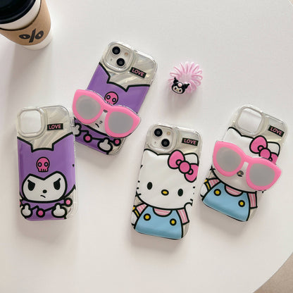 Cute Cat Eyeglasses Stand Holder iPhone Case