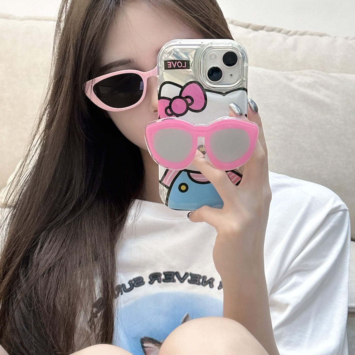 Cute Cat Eyeglasses Stand Holder iPhone Case