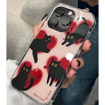 Black Cat Love Heart Transparent Clear iPhone Case