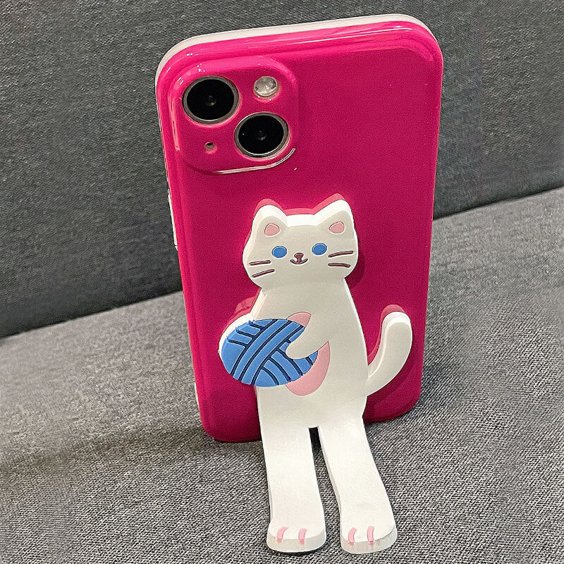 Cute Foldable Cat Stand iPhone Case Back Cover