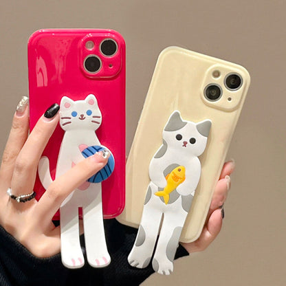 Cute Foldable Cat Stand iPhone Case Back Cover