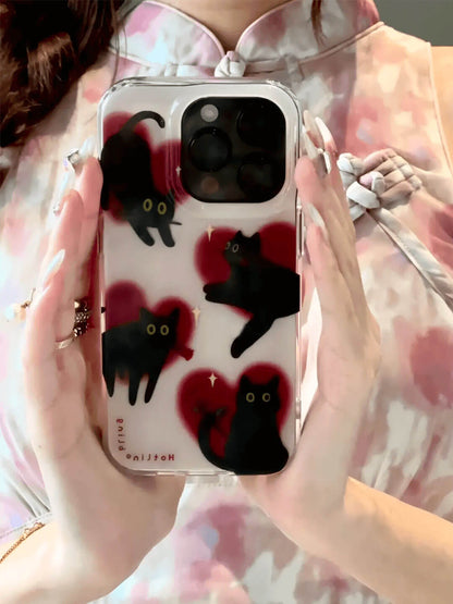 Vinilo o funda para iPhone Black Cat Love Heart Transparente Claro