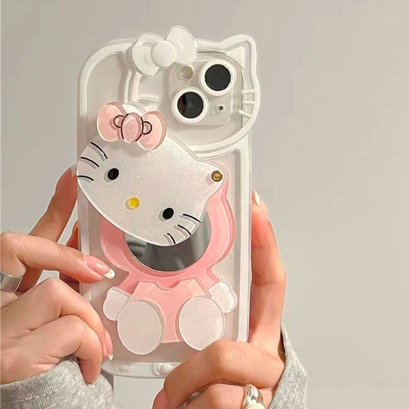 Vinilo o funda para iPhone Lindo KT Cat 3D Cartoon Makeup Mirror Clear