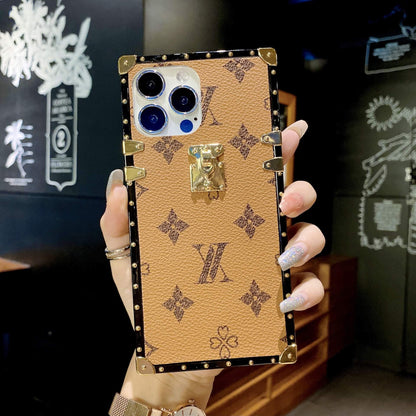 Golden Rivets Noble Floral Leather Luggage iPhone Case