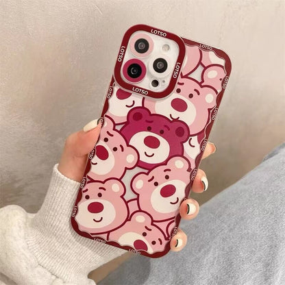 Cute Cartoon Pink Bear Clear iPhone Case 14 Pro Max