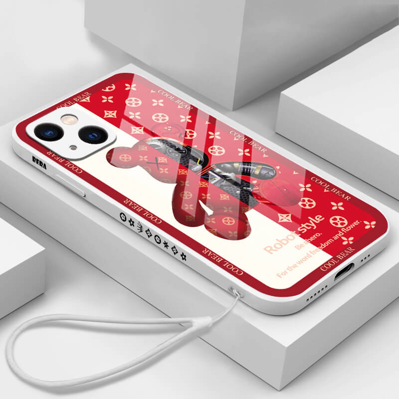 Cute Violent Robot Bear Glass iPhone Case