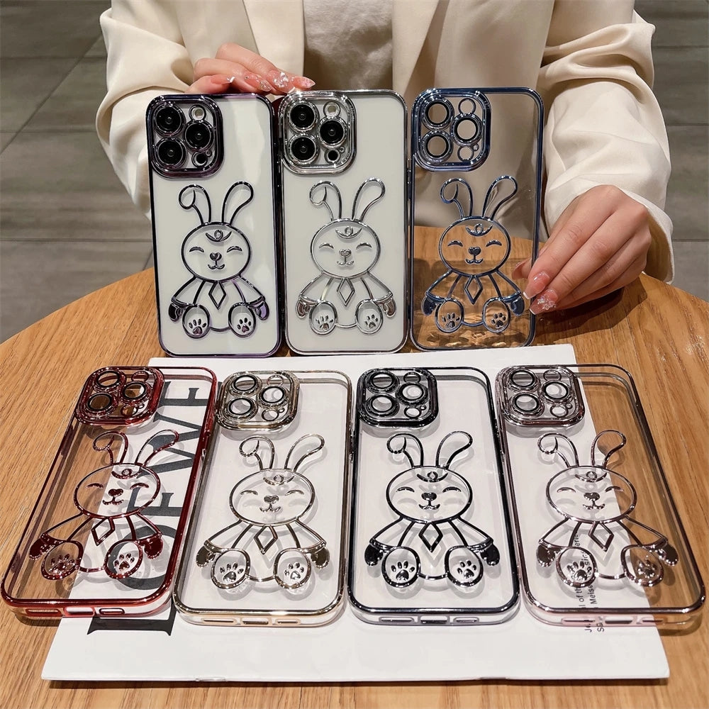 Funda de lujo con diseño de conejo, ultrafina, suave, transparente, compatible con iPhone