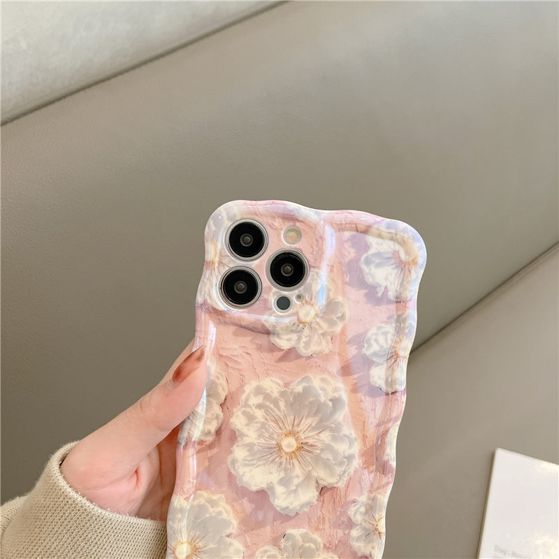 Luxury Flowers Glitter Wave Frame Compatible with iPhone Case