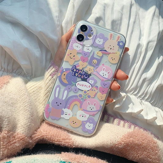 Vinilo o funda para iPhone Encantadoras pegatinas de conejo púrpura transparente