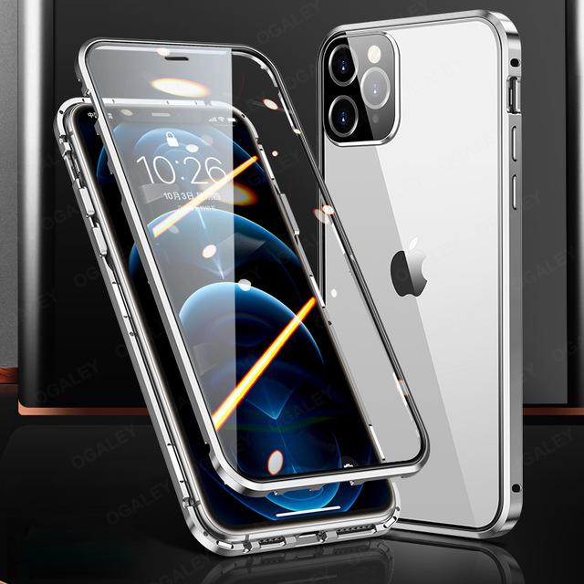 Magnetic Anti-Spy 360 Degree Protective Double Tempered Glass iPhone Case