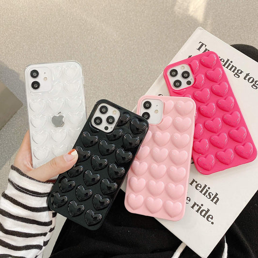 Candy Color 3D Love Heart Clear Silicone Couple iPhone Case