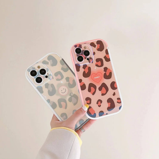 Vinilo o funda para iPhone Colorido Estampado de leopardo Amor Corazón Sonrisa Marco de colores contrastantes
