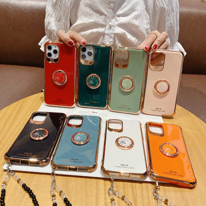 Fashion Plating Clock Ring Bracket iPhone Case Back Cover  Grey Orange White