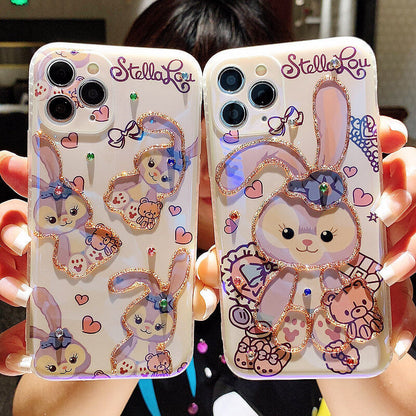Vinilo o funda para iPhone Cute Rabbit Rhinestone Bling Couple Clear
