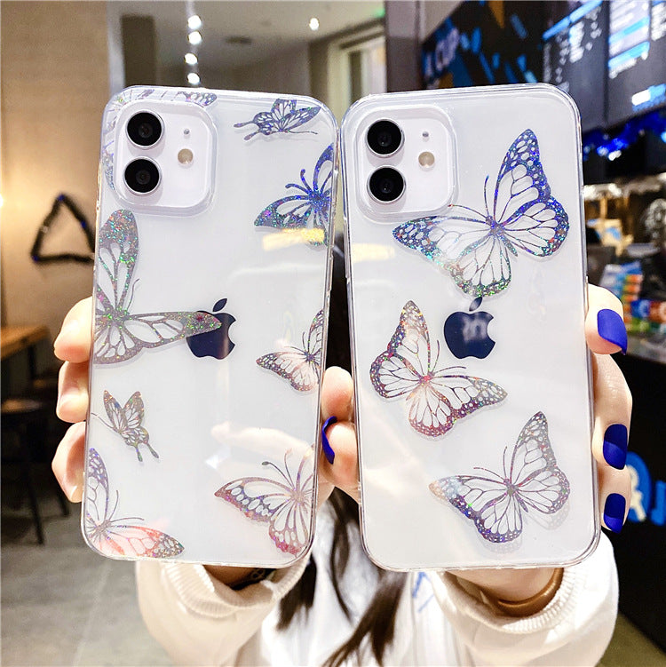 Funda transparente para iPhone con mariposa bronceadora colorida