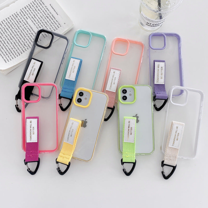 Solid Color Wristband Hang Buckle iPhone Case Red Pink Yellow Blue