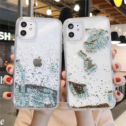Banknote Liquid Quicksand Money Clear Couple iPhone Case