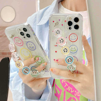 Side Colorful Smile Face Chain Clear iPhone Case