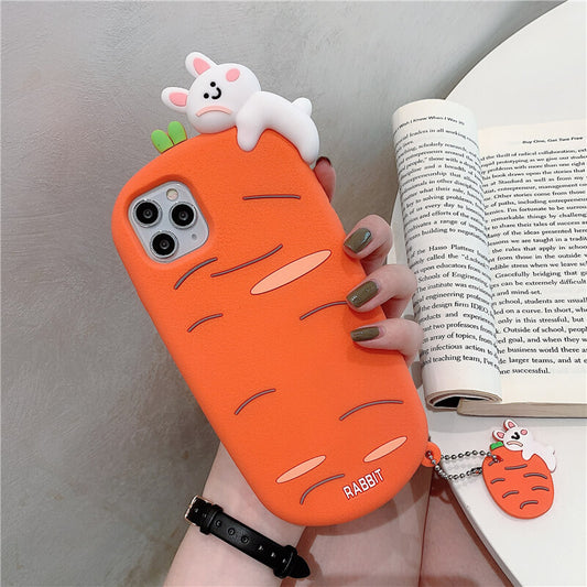Coque souple pour iPhone mignon 3D lapin carotte