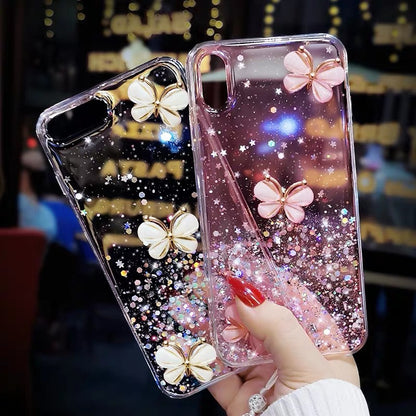 Luxury 3D Relief Butterfly Clear Shiny Bling Soft iPhone Case Back Cover