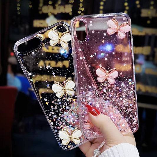 Lujo 3D relieve mariposa claro brillante Bling suave iPhone caso contraportada