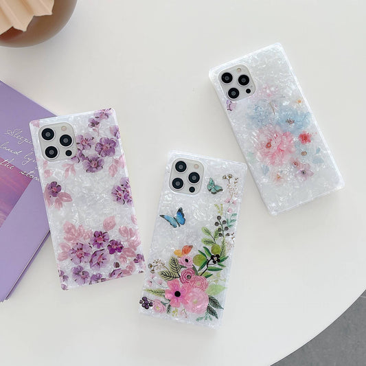 Feuille de fleurs de motif de coquille colorée carrée Coque et skin adhésive iPhone