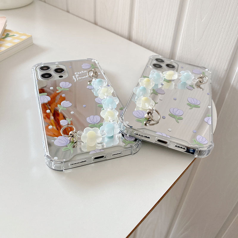 Mirror Painted Flowers Bracelet iPhone Case